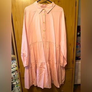 Long sleeve, button front, baby pink dress.